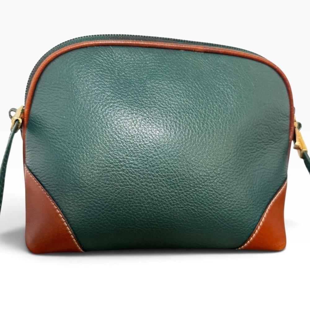 Bally Forest Green Cognac Leather Dome Crossbody Bag Italy Vintage - Picture 2 of 9